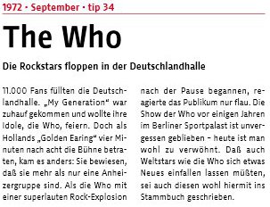 Germany magazine September 1972 with Golden Earring and Who show review